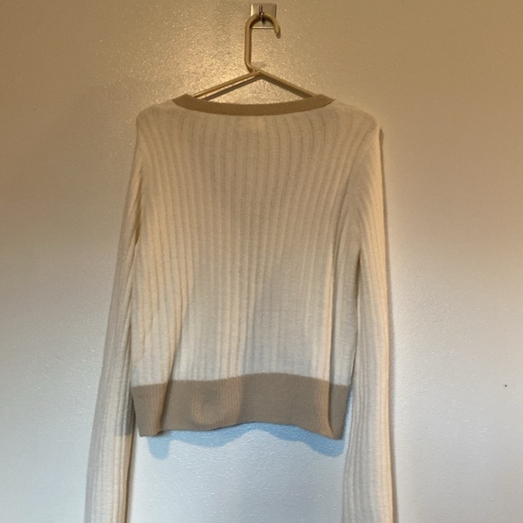 Jessica Simpson nylon uber soft button up cream and sand ribbed sweater shirt M - Picture 5 of 8